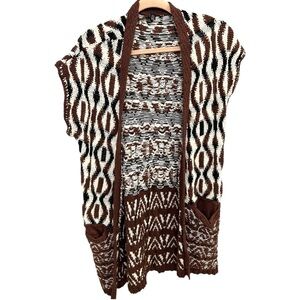 Anthropologie Knitted & Knotted Aztec Knit Vest FLAWED Missing Belt Size M B0775